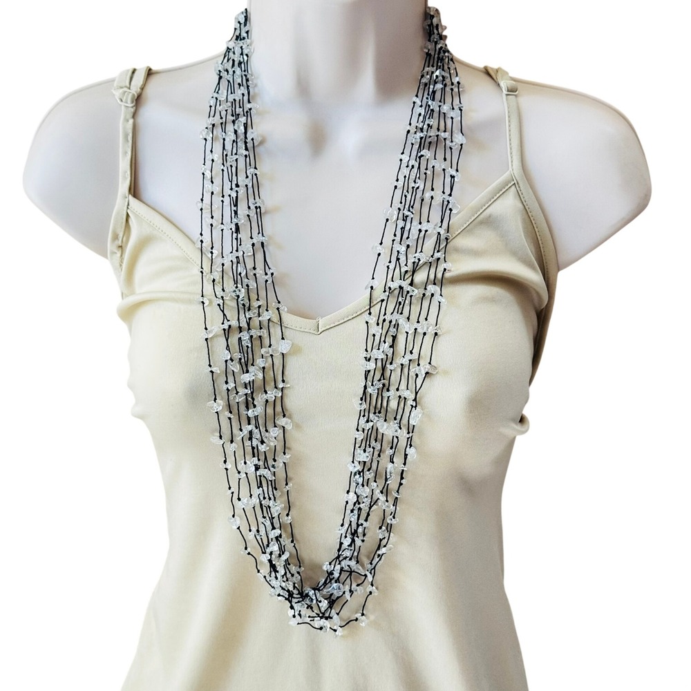 VTG Y2k 90s Boho Quartz Necklace Natural beads Long Multi Strand Indie 36" 102g